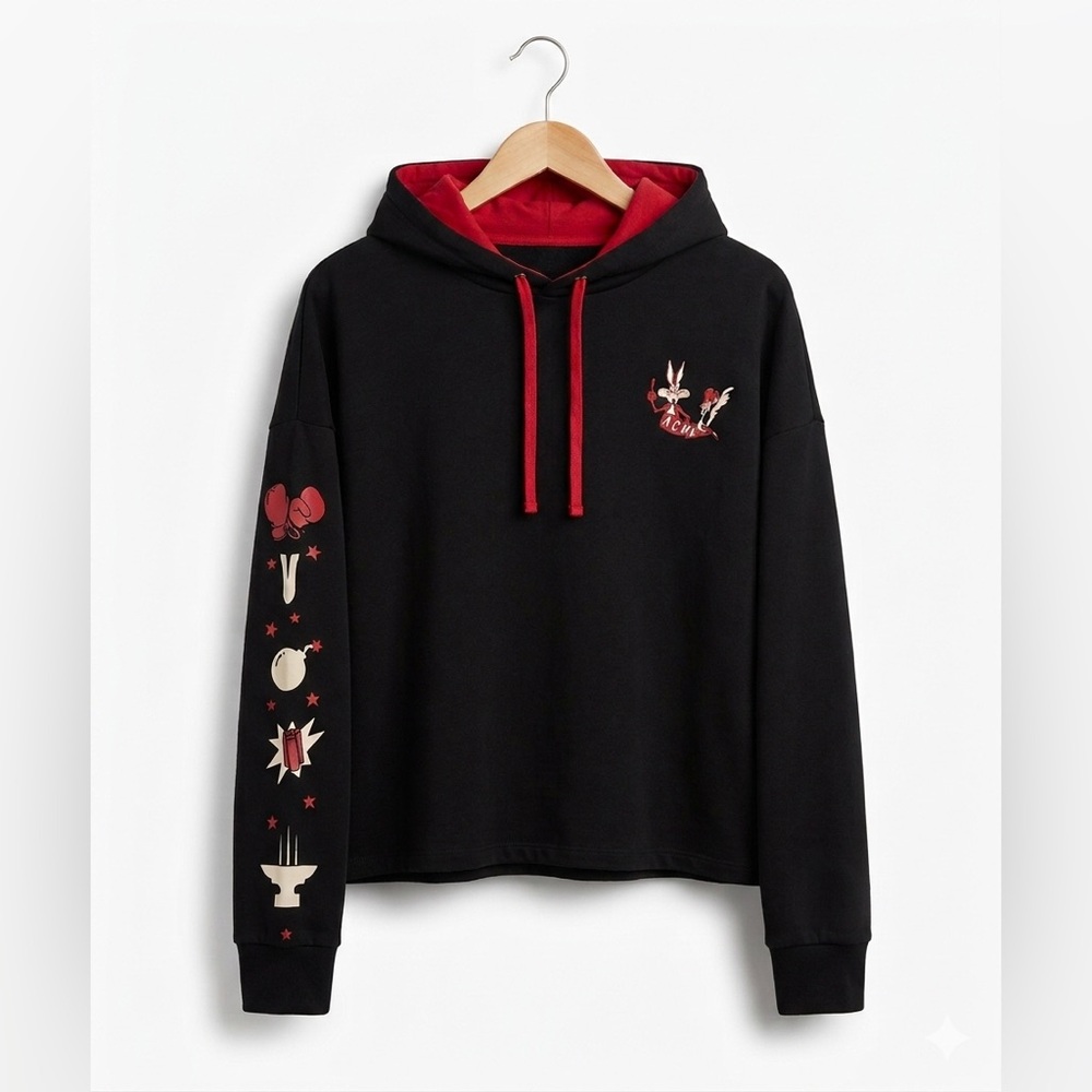 Torrid Warner Bros. Looney Tunes Red and Black Cropped Hoodie
